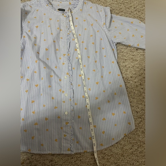 Talbots Heart & Stripe Ruffle Band Collar Cotton Poplin Button Down Top L - Picture 7 of 8